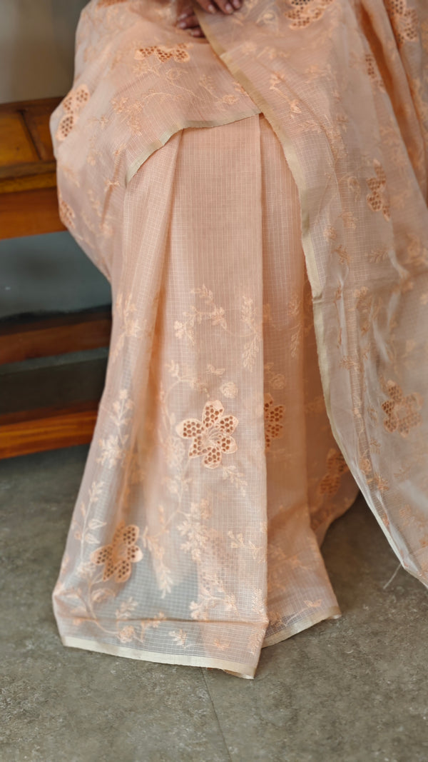 Peach shade silky kota saree with cutwork - NNF2