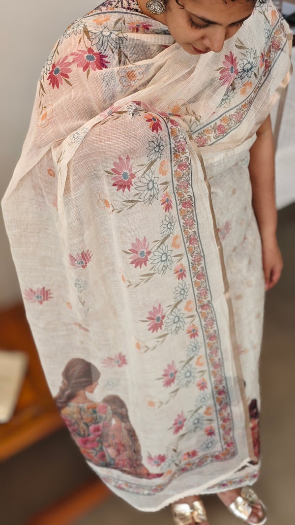 Cream digital printed kota suit