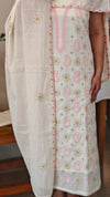Off white and pink embroidered cotton suit