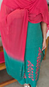 Green and redlinen salwar suit
