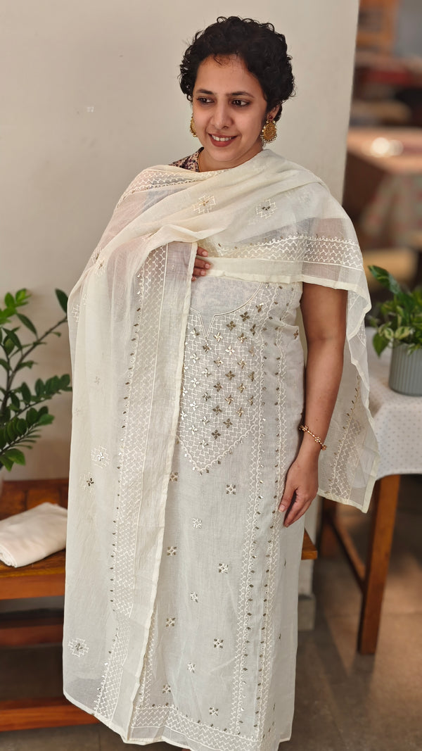Off white mul chanderi salwar suit