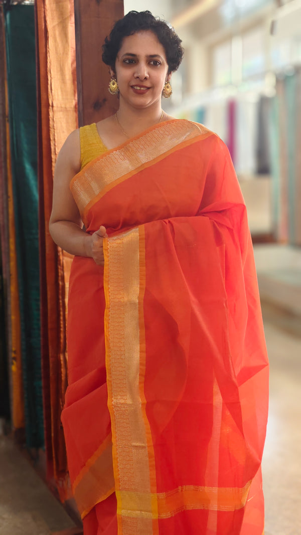 Orange cotton silk saree
