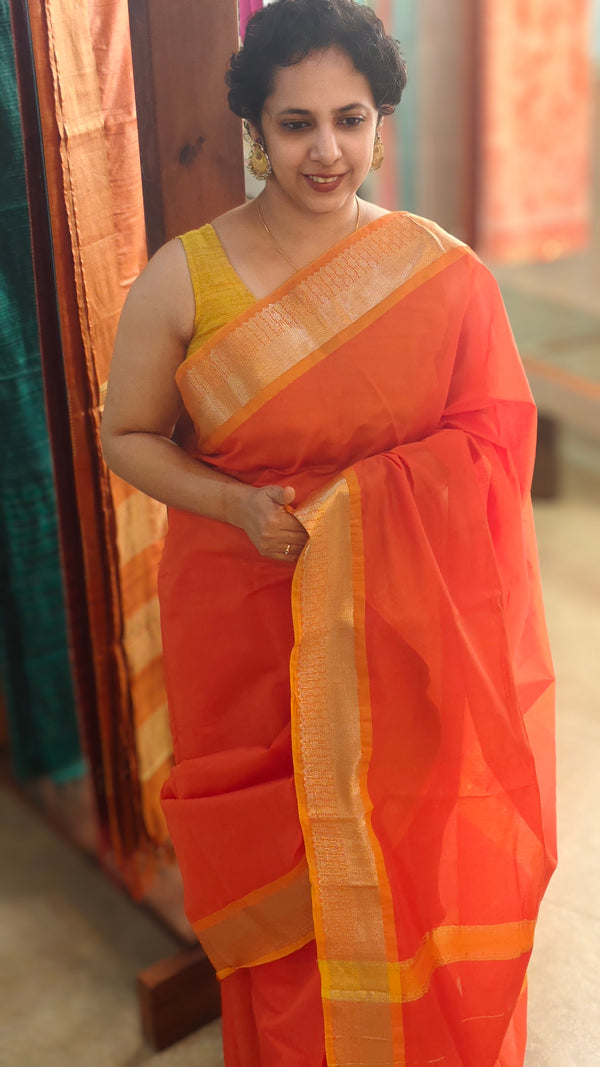 Orange cotton silk saree