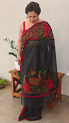 Black embroidered net kota saree