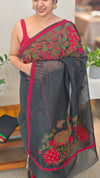 Black embroidered net kota saree