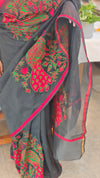 Black embroidered net kota saree