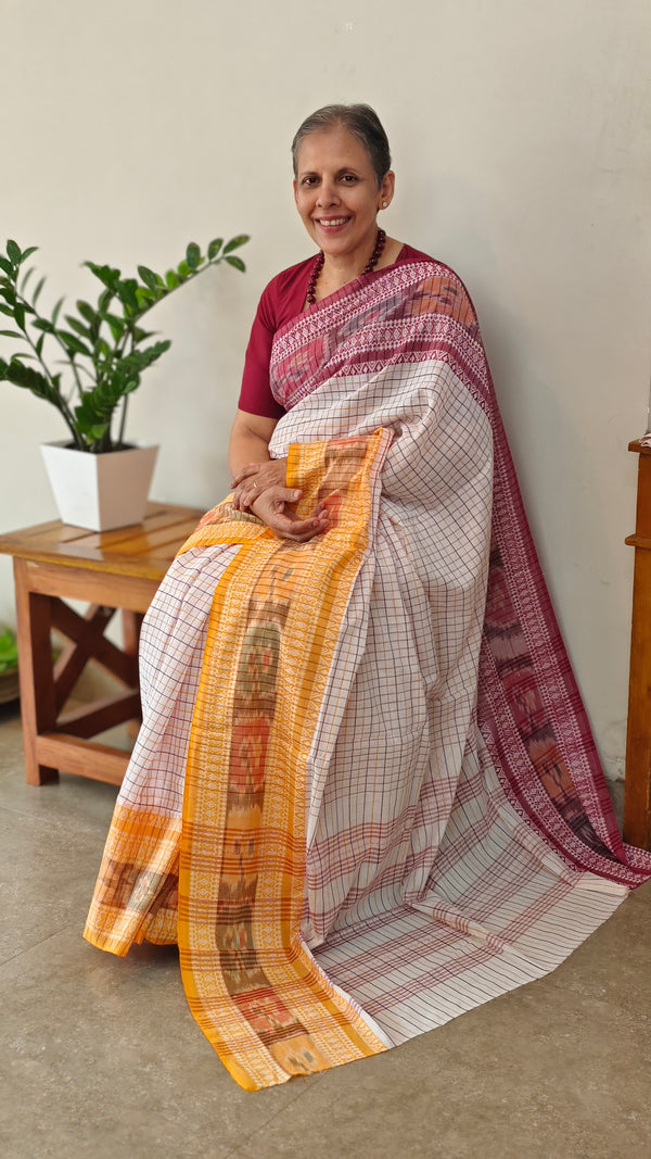 Cotton checked handloom saree with Pochampally borders