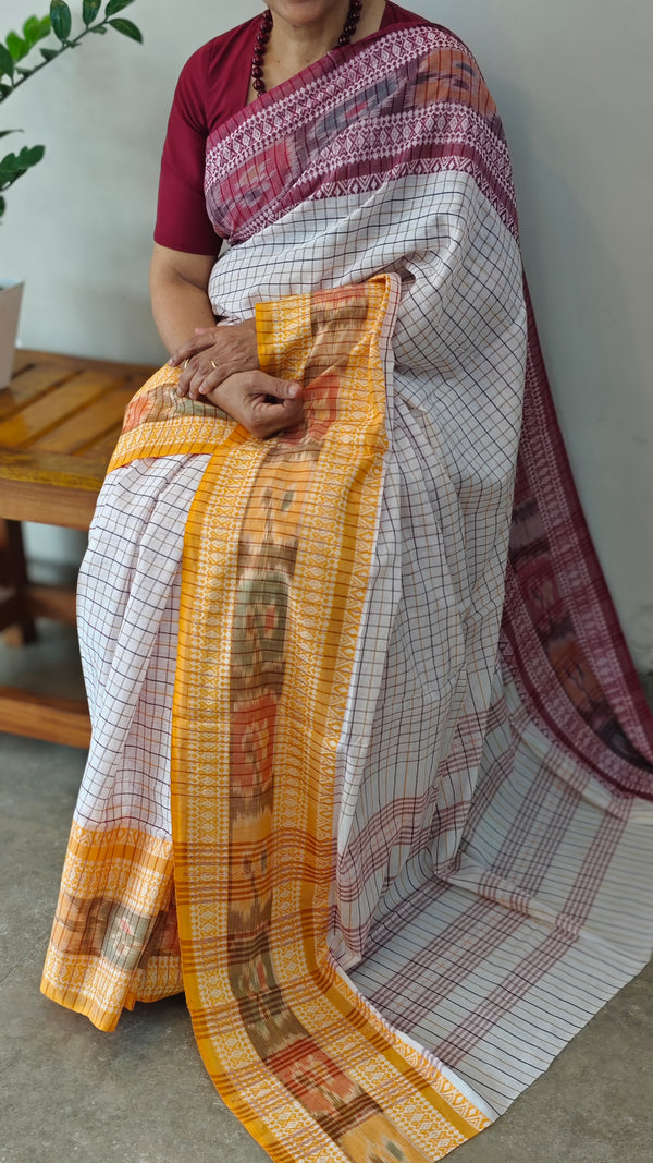 Cotton checked handloom saree with Pochampally borders