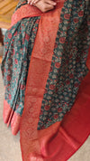 Green and red chanderi banarasi silk saree