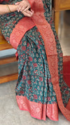 Green and red chanderi banarasi silk saree