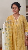 Yellow printed cotton kurti set