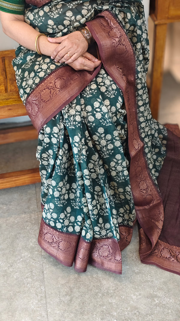 Green and wine chanderi banarasi silk saree