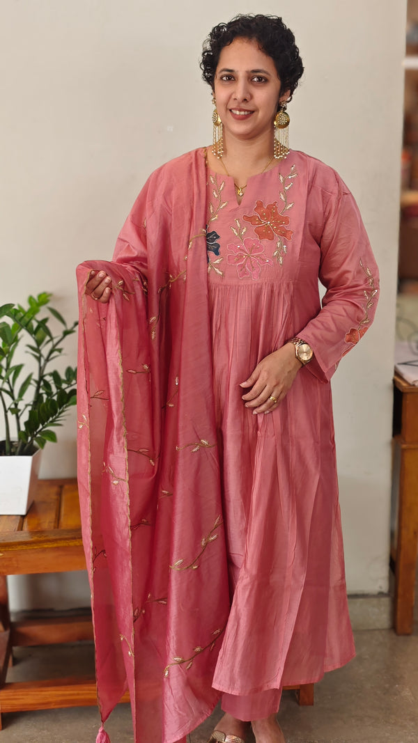Blush pink chanderi 3 piece set - CB794
