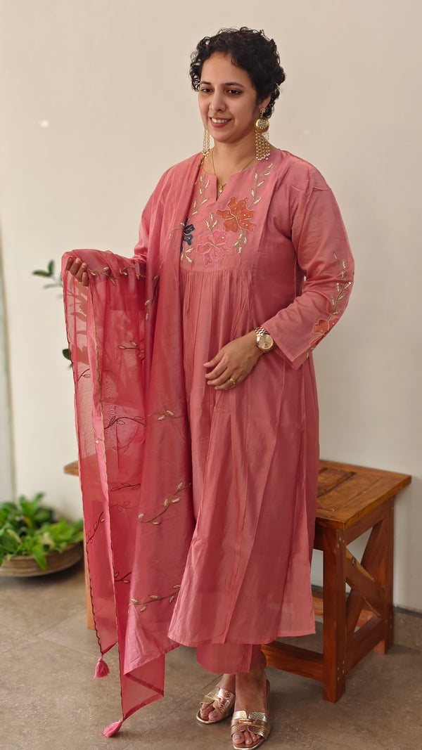 Blush pink chanderi 3 piece set - CB794