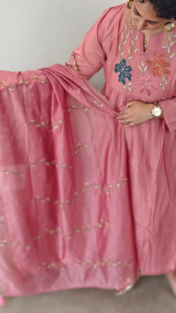 Blush pink chanderi 3 piece set - CB794