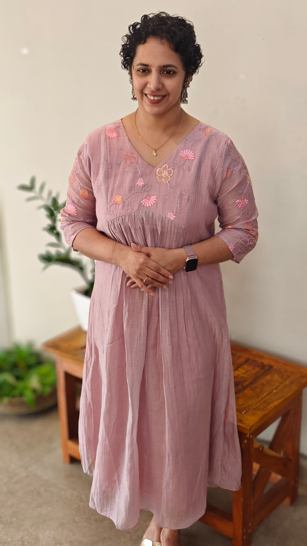 Lilac mul chanderi dress