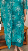 Peacock blue net kota kurti set - KN05