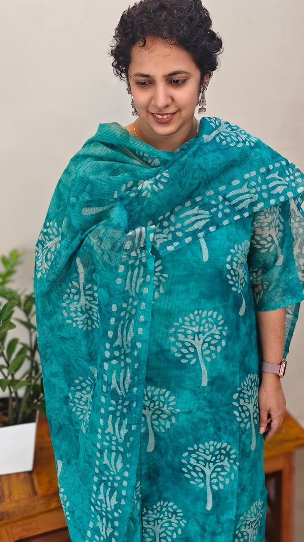 Peacock blue net kota kurti set - KN05