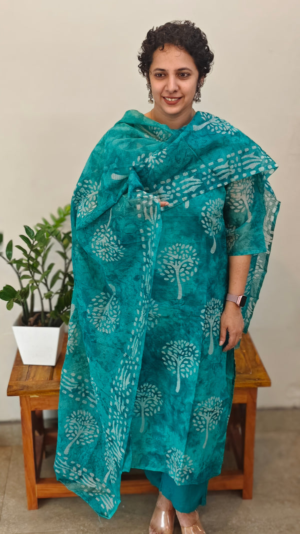 Peacock blue net kota kurti set - KN05