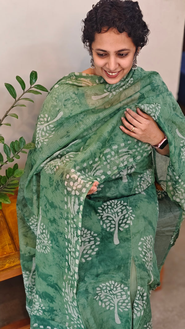 Forest green net kota kurti set - KN05