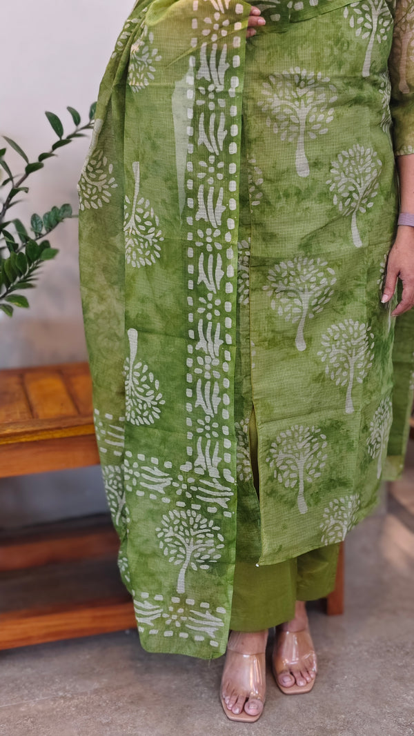 Pear green net kota kurti set - KN05