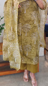 Olive green net kota kurti set - KN05