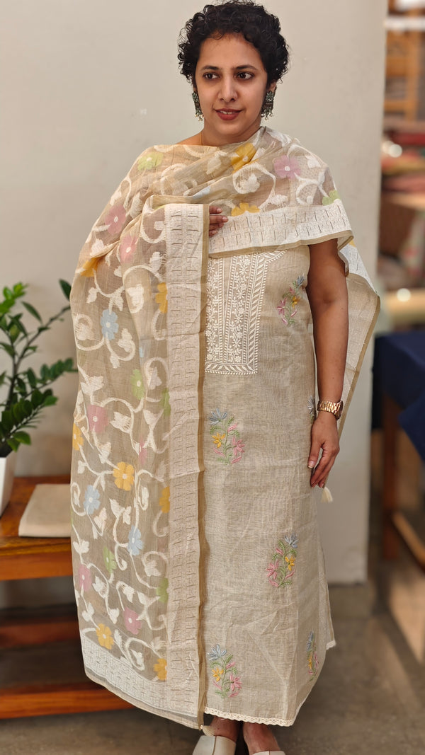 Beige chanderi salwar suit
