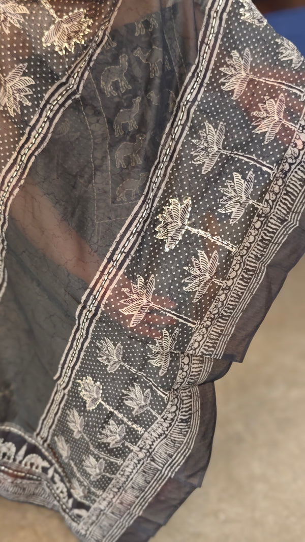 Black and dark green blended chanderi suit