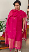 Hot pink chanderi linen banarasi suit - 12009