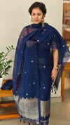 Navy blue chanderi linen banarasi suit - 12009