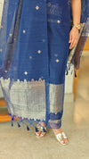 Navy blue chanderi linen banarasi suit - 12009