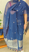 Navy blue chanderi linen banarasi suit - 12009