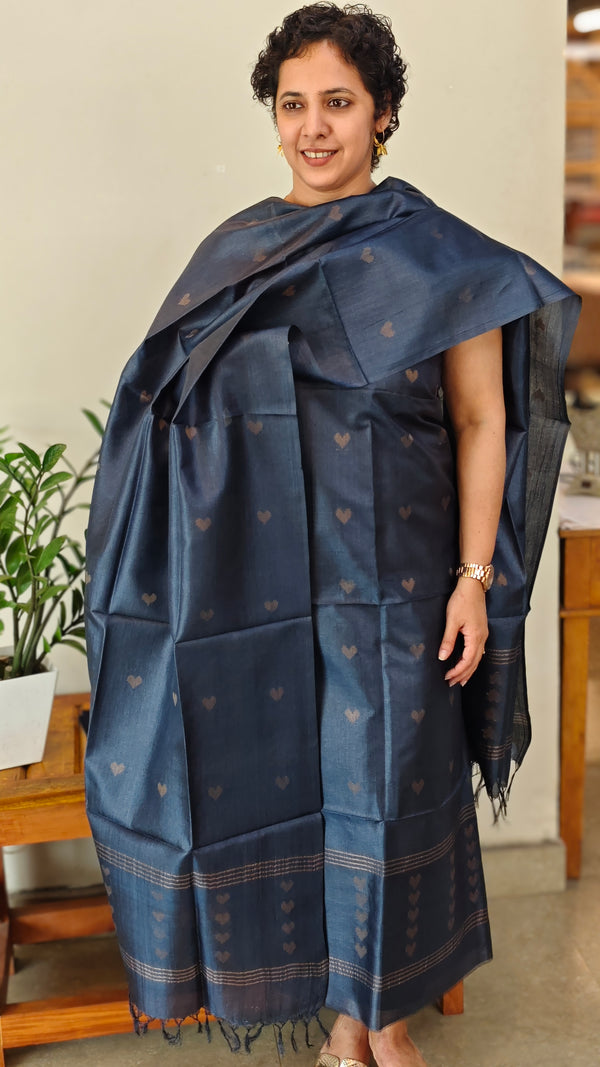 Navy blue tussar silk suit - 65XB