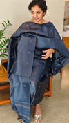 Navy blue tussar silk suit - 65XB