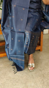 Navy blue tussar silk suit - 65XB