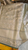 Olive green crushed organza banarasi saree