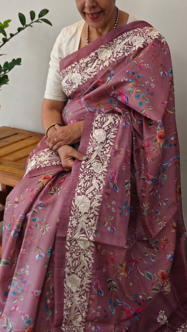 Mauve semi tussar silk saree