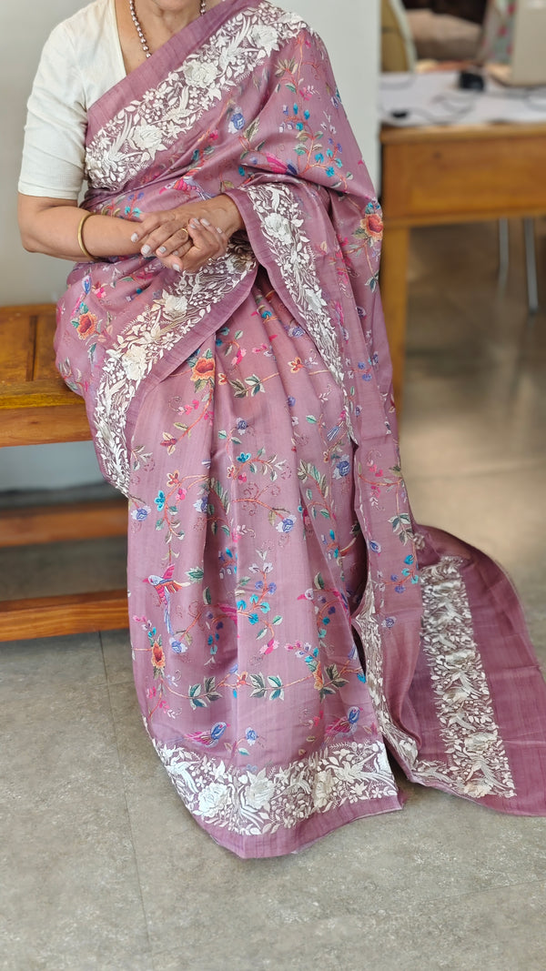Mauve semi tussar silk saree