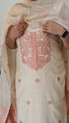 Light beige and peach Linen chanderi jamdanisuit - 4982
