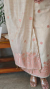Light beige and peach Linen chanderi jamdanisuit - 4982