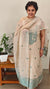 Light beige and teal linen chanderi jamdani suit -4982