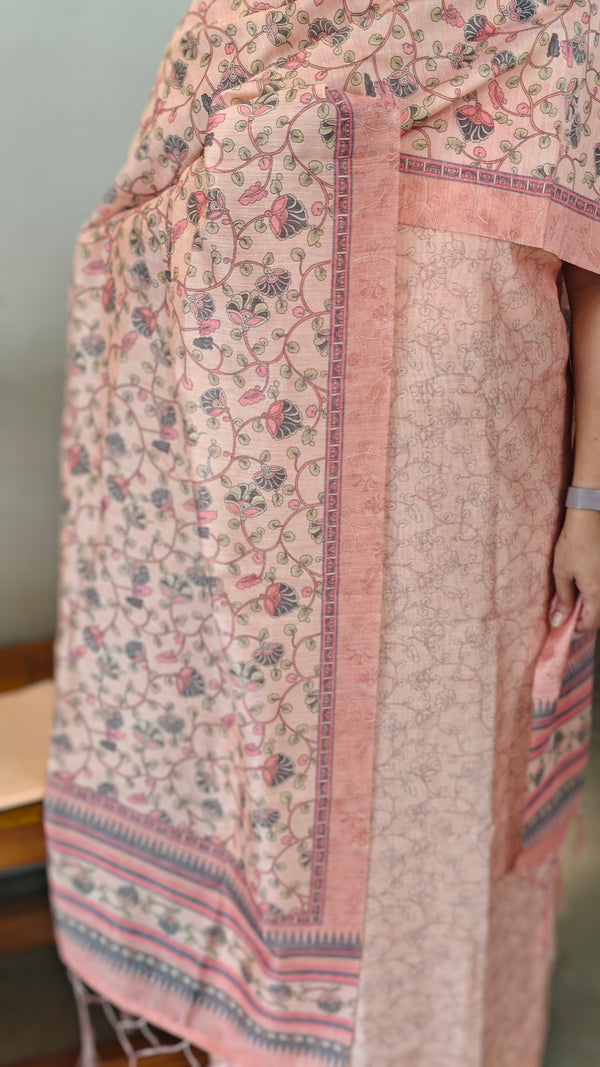 Blush pink semi tussar silk suit