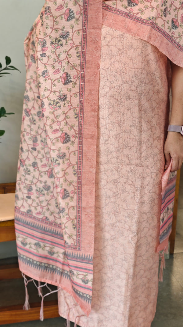 Blush pink semi tussar silk suit