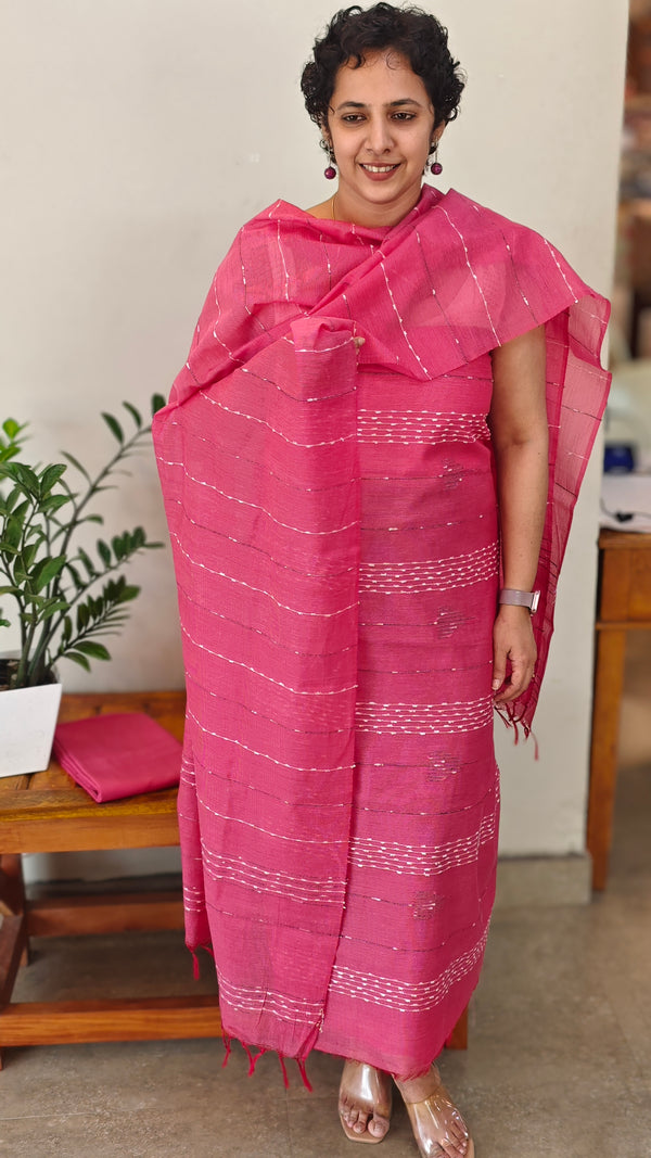 Candy pink semi tussar silk suit