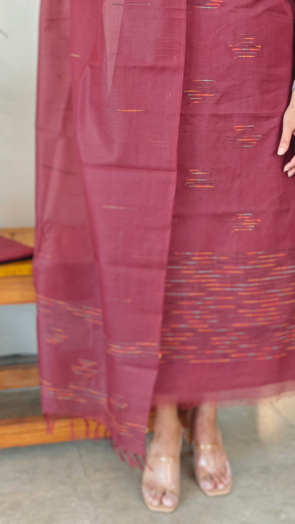 Brown semi tussar silk suit