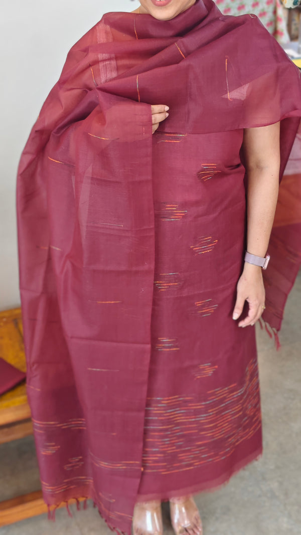 Brown semi tussar silk suit