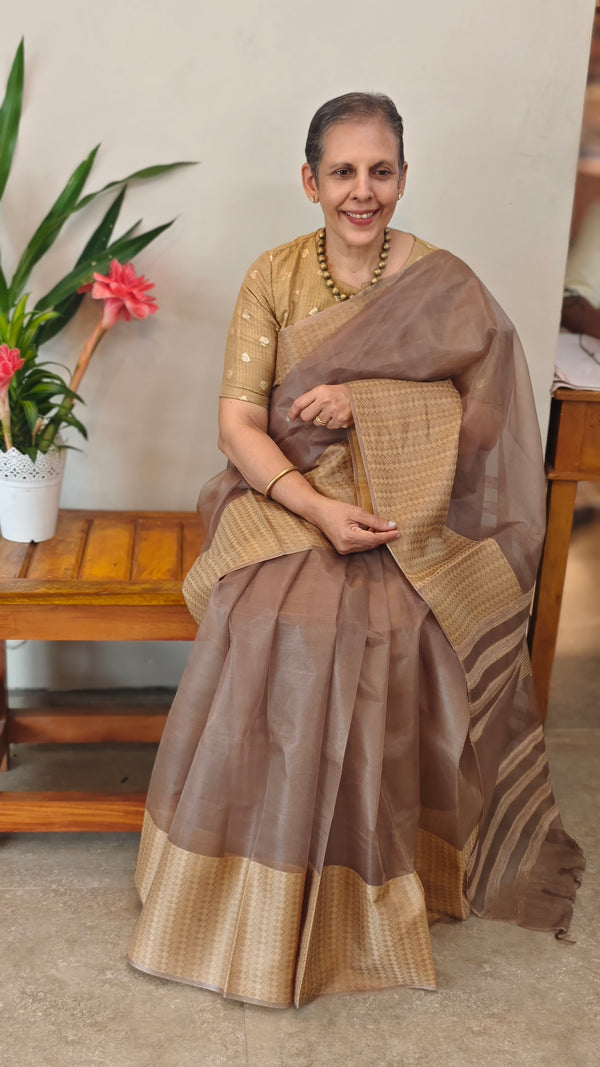 Taupe shade organza silk saree
