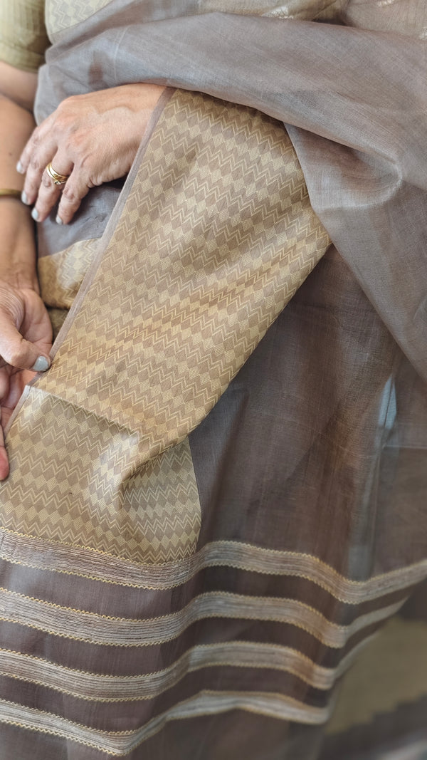 Taupe shade organza silk saree