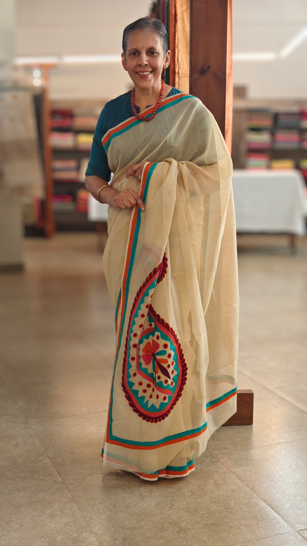Light beige net kota saree