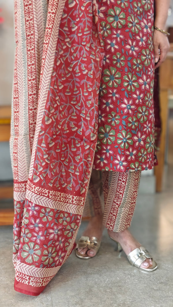 Brick red cotton kurti set